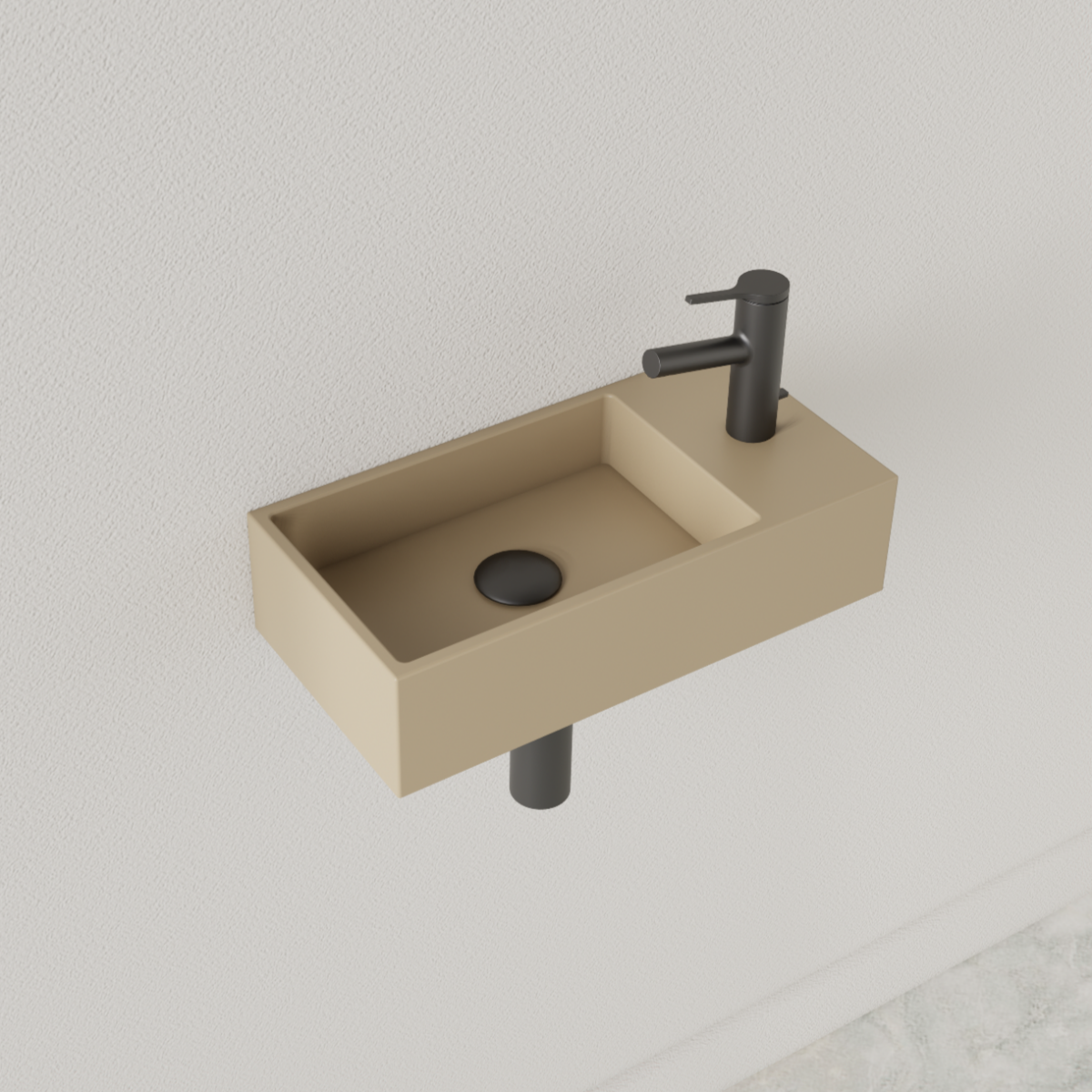 Sanigoods Nano fontein rechts cappuccino met kraangat 36x18cm