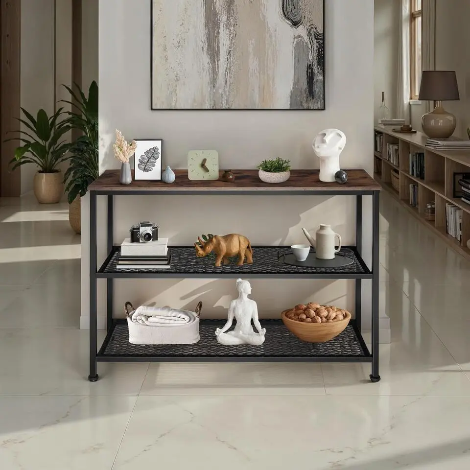 tectake Consoletafel Bristol 100x30x81cm, Industrieel Licht Hout, Eiken Sonoma