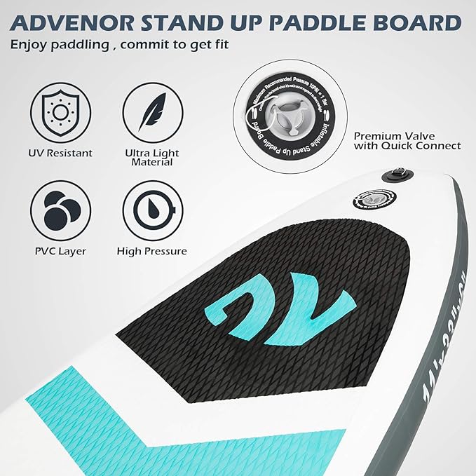 ADVENOR Paddle Board 11'x33 x6 Extra Wide Inflatable Stand Up Paddle Board with Adjustable Paddle,Backpack,Waterproof Bag,Leash,and Hand Pump,Repair Kit
