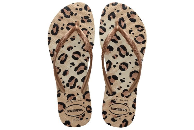 HAVAIANAS SLIM ANIMALS FC BEIGE KLIPKLAPPER MED LEOPARD LOOK