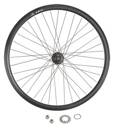 Roue fixie 700 ar ecrou axe plein jante noir mach1 550. moyeu noir flip/flop 16dts