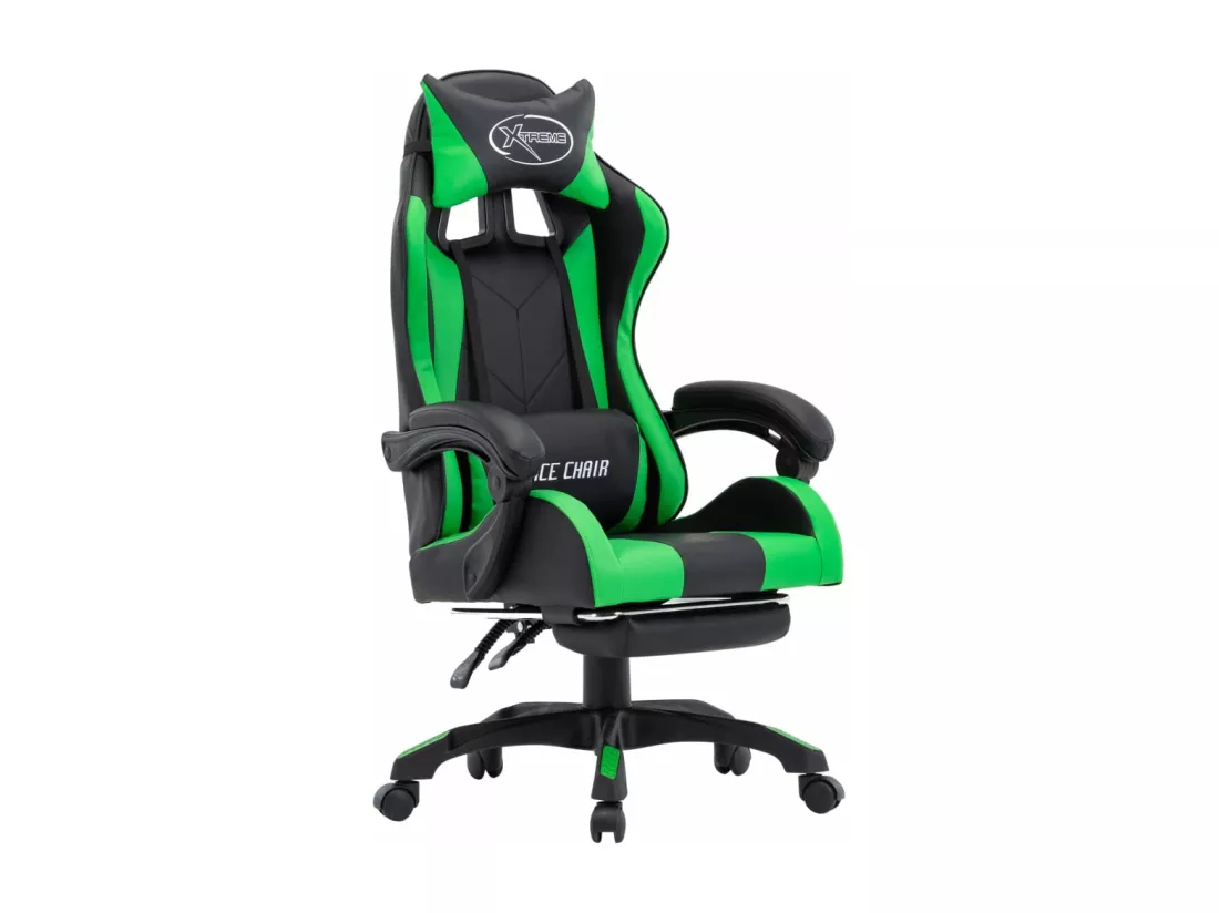 Fauteuil de jeux vidéo avec repose-pied Vert et noir Similicuir