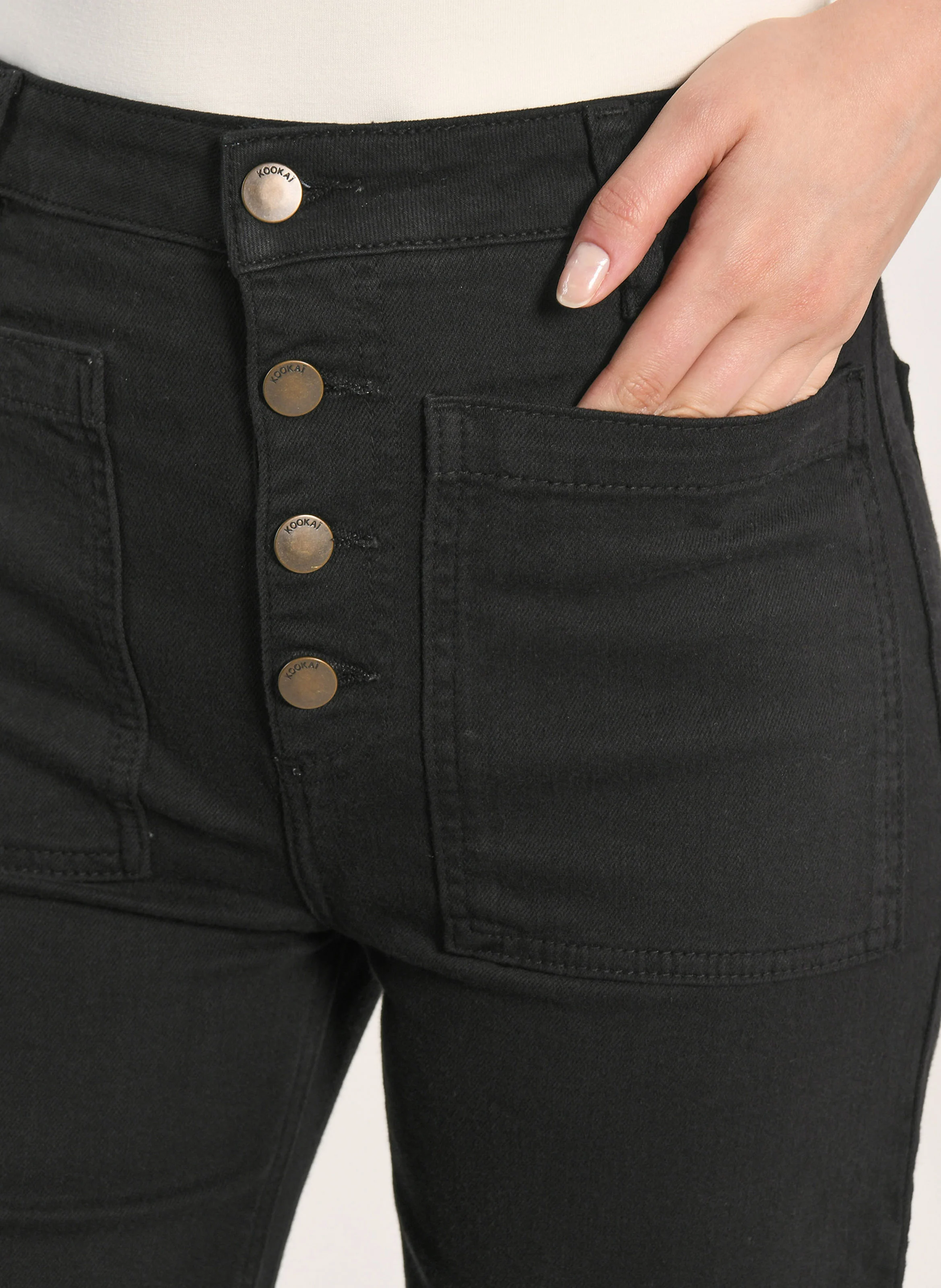 THADEE - Pantalon flare à fermeture boutonnée en coton mélangé | Noir