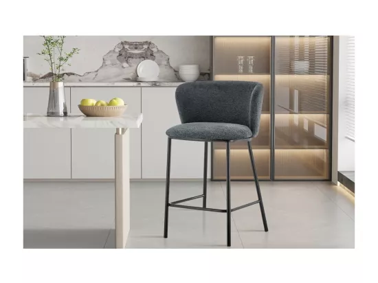 Chaise de comptoir 'Arthus' Tissu Gris foncé, dimensions : H88.5 x L53 x P50.5 cm