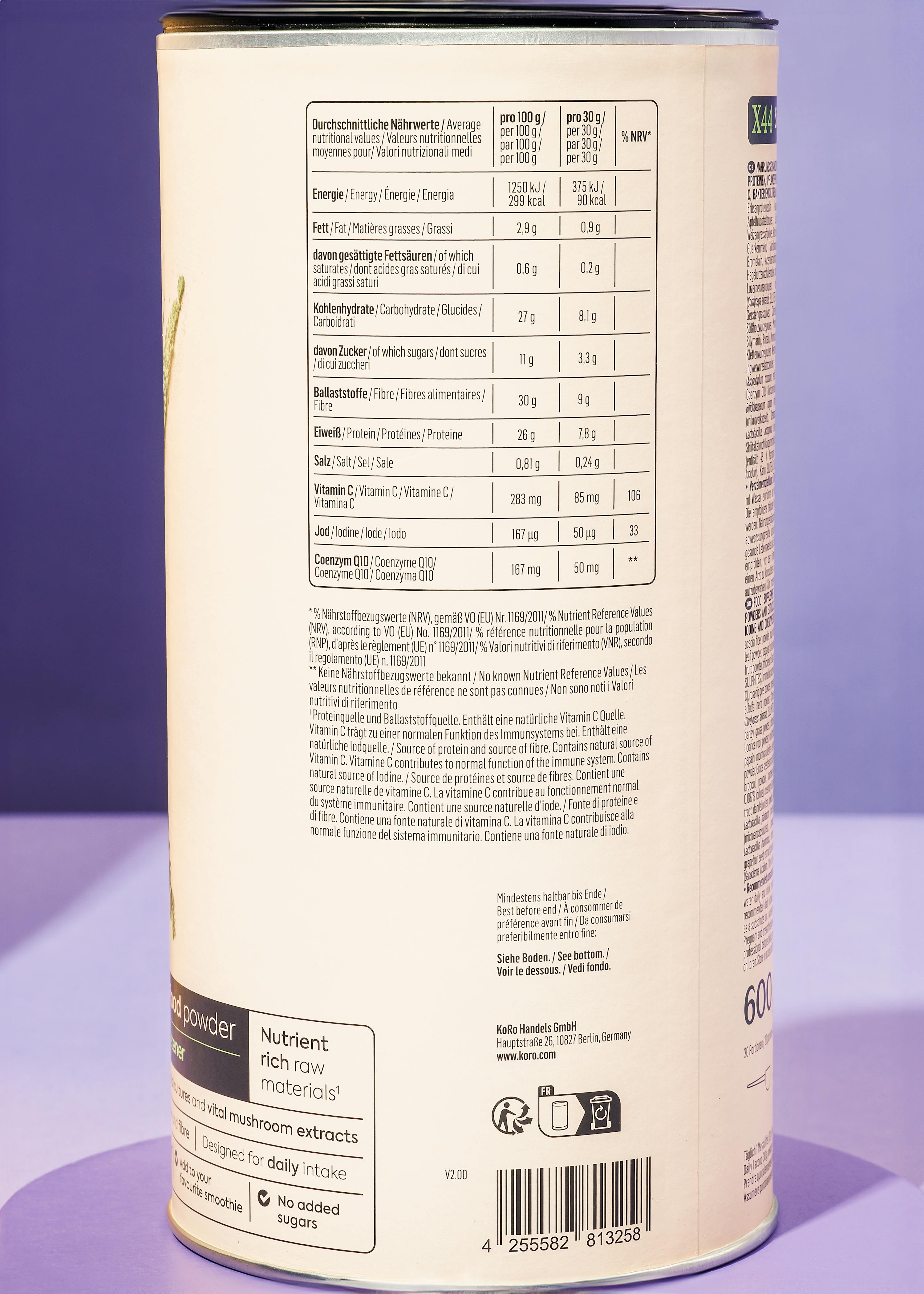 X44 Superfood Powder ohne Süßungsmittel 600 g