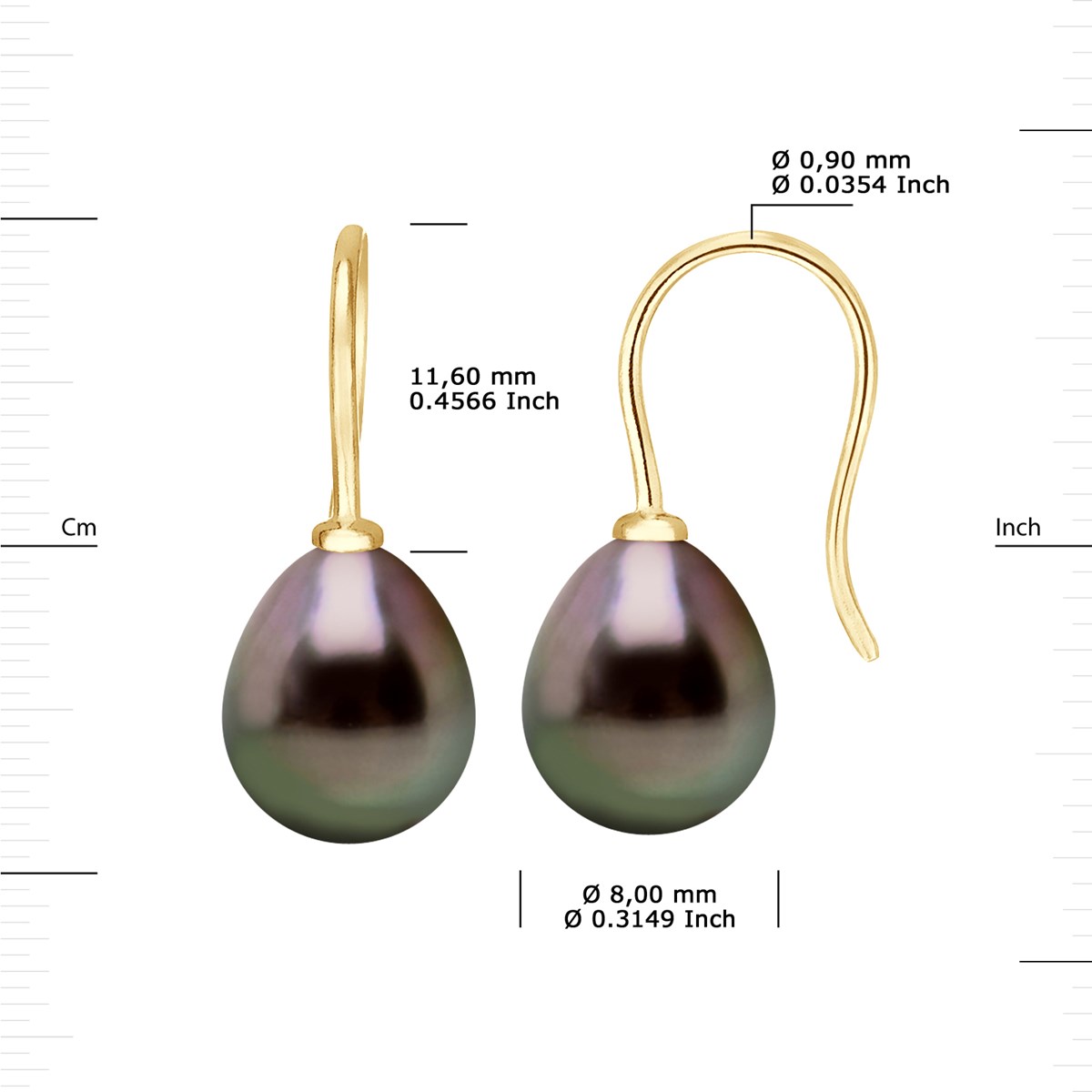 STELLA - Boucles d'Oreilles Perles de Tahiti 8-9 mm Or Jaune
