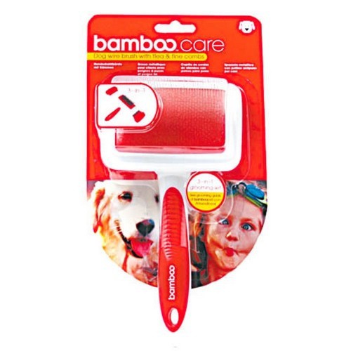 Escova antipulgas 3 em 1 de bambu para cães, vermelha