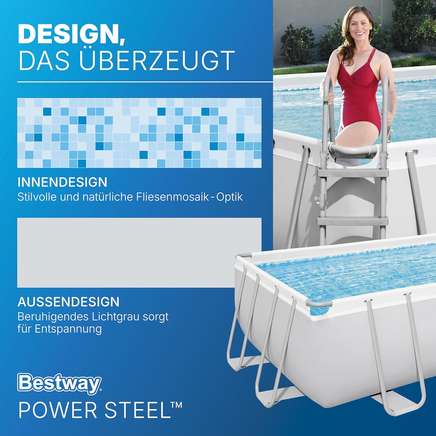 Bestway Power Steel Frame Pool Komplett-Set mit Sandfilteranlage 549 x 274 x 122 cm, lichtgrau, eckig
