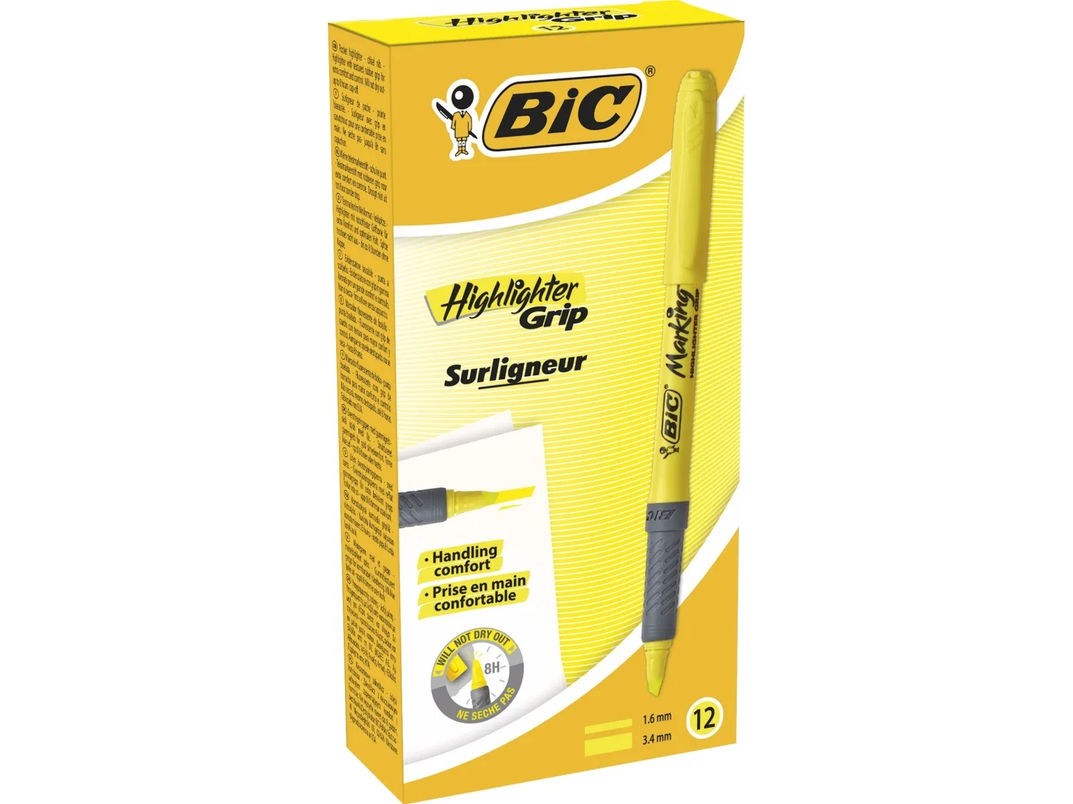 Overstregningspen BIC Highlighter Grip gul med skrå spids - (12 stk.)