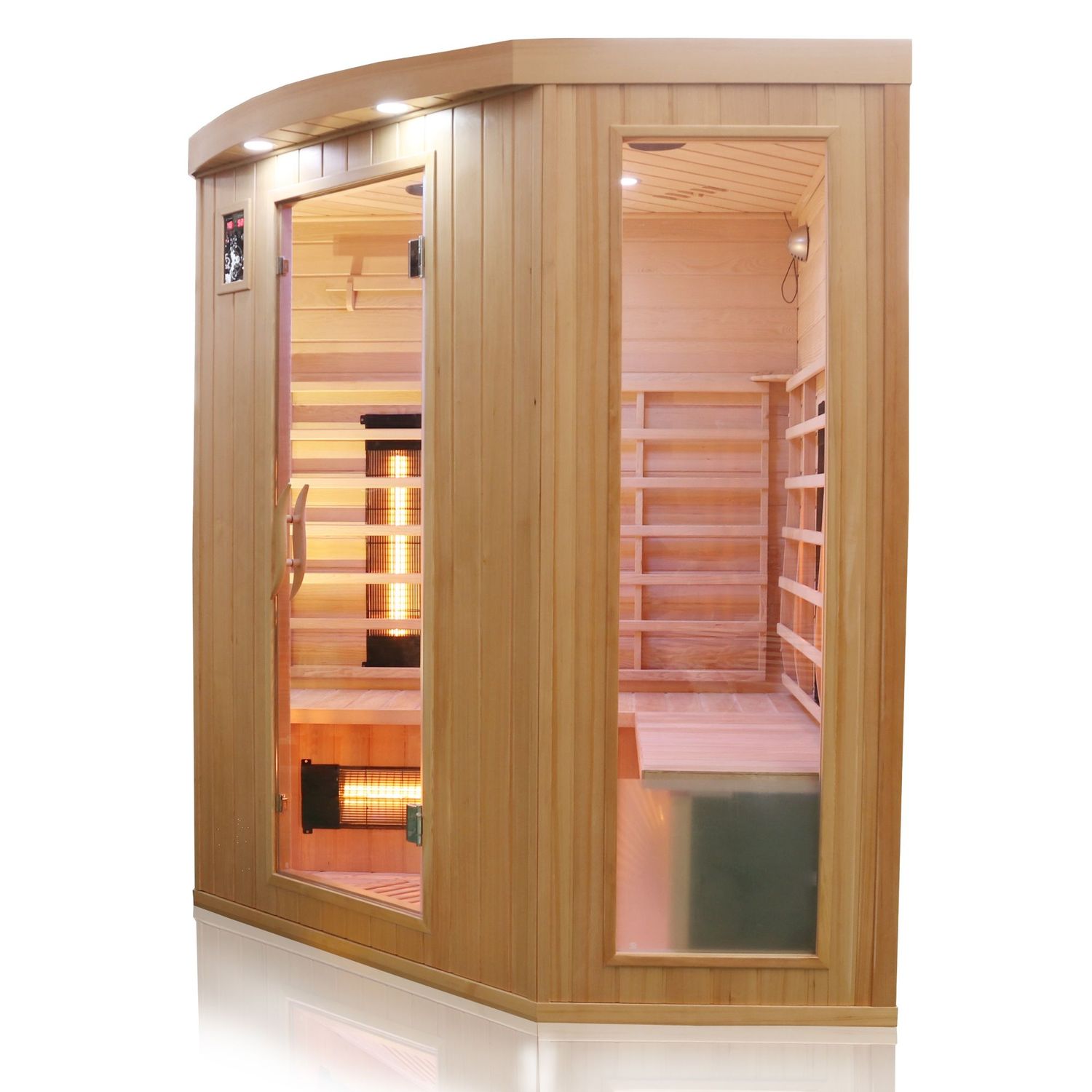 Dewello® Infrarotkabine Infrarotsauna HALEY 160cm x 160cm inkl. 8 Vollspektrumstrahler, Bodenstrahler, Radio, Farblicht