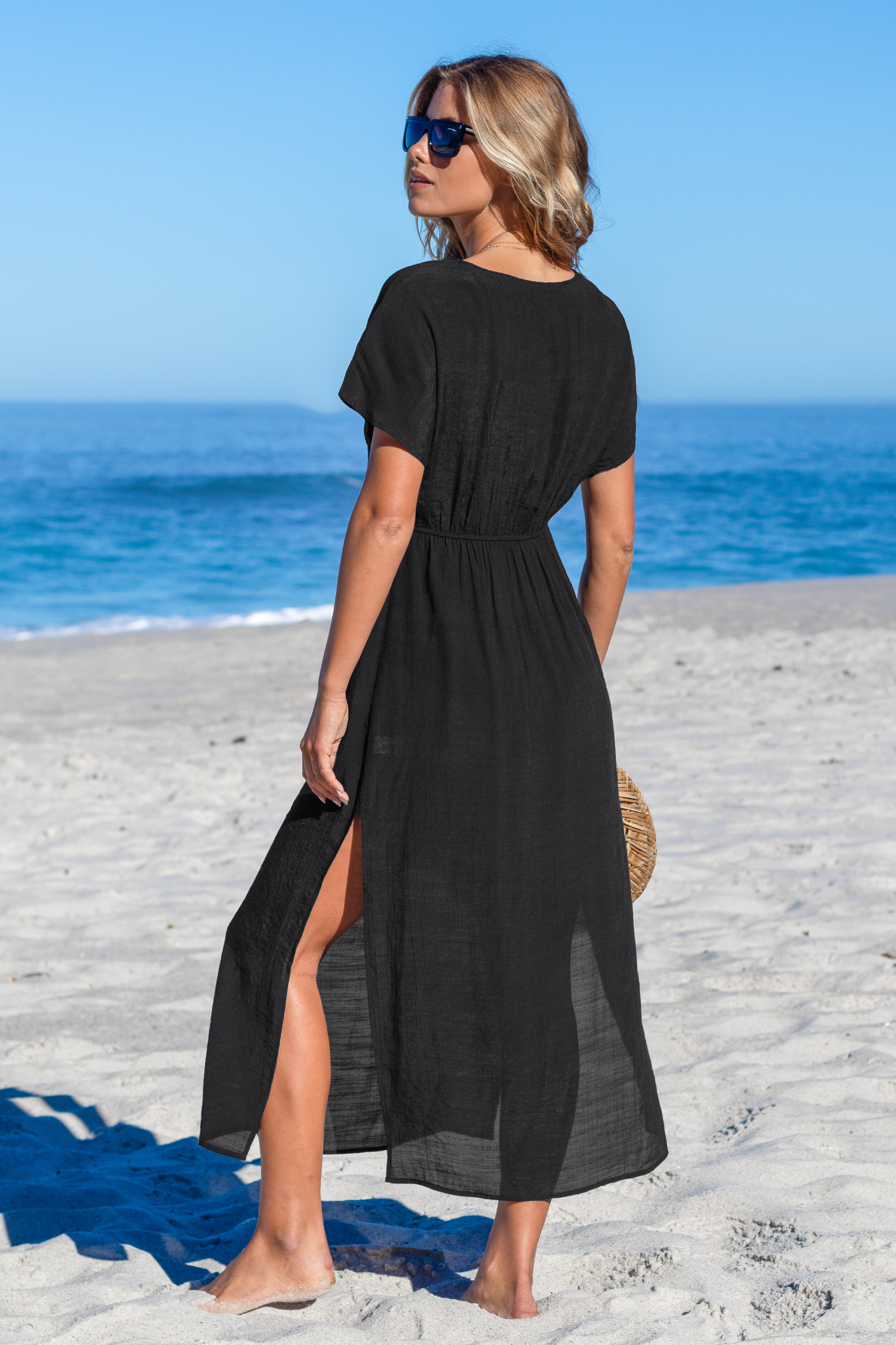 Robe cover up à manches courtes noire