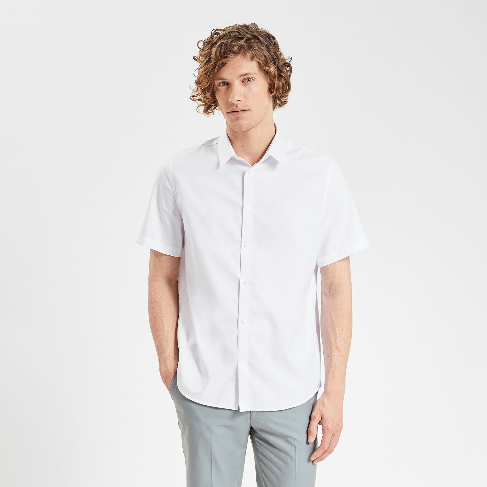 Chemisette regular sans repassage unie coton Blanc