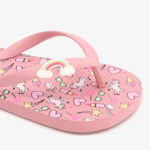 Roze meisjes teenslippers met unicorns