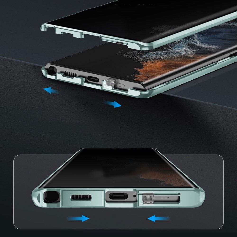 Samsung Galaxy S23 Ultra 5G Magnetische Alu Schutzhülle mit Panzer Glas Backcover   Display- / Kameraglasschutz (Verschlussmechanismus) - Lila