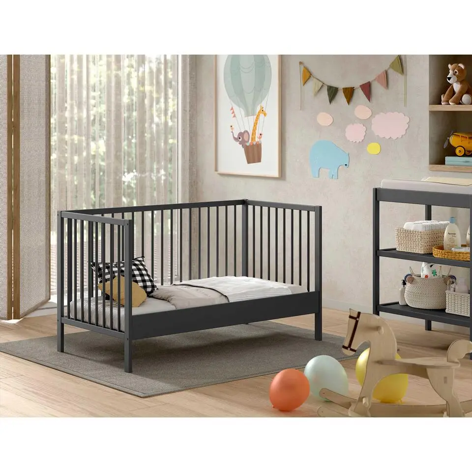 Peuterbed Dino 70x140cm - verstelbaar - antraciet dennenhout