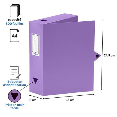 Viquel - Boîte de classement plastique - dos 80 mm - disponible dans différentes couleurs pastels