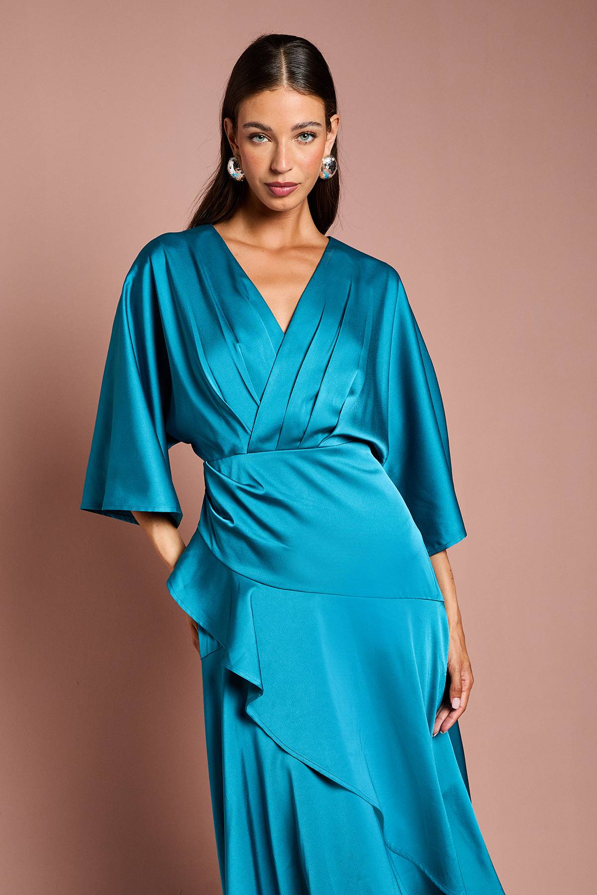 Coast Robe Midi Portefeuille en Crêpe Satiné à Volants