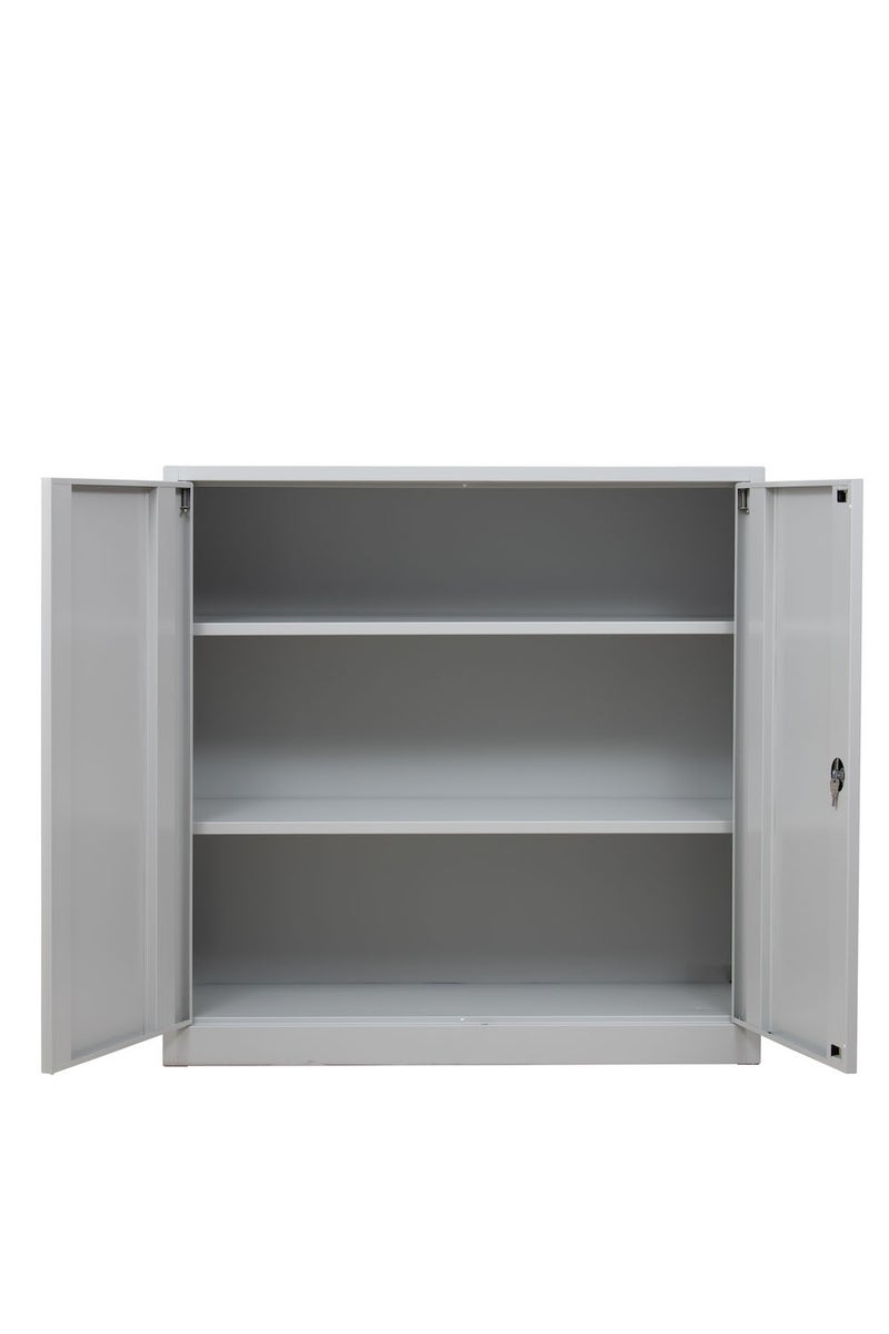PROREGAL Badger draaideurkast met 2 legplanken, Eurolock greep, plint, HxBxD 120 x 120 x 42 cm, grijs gelakt