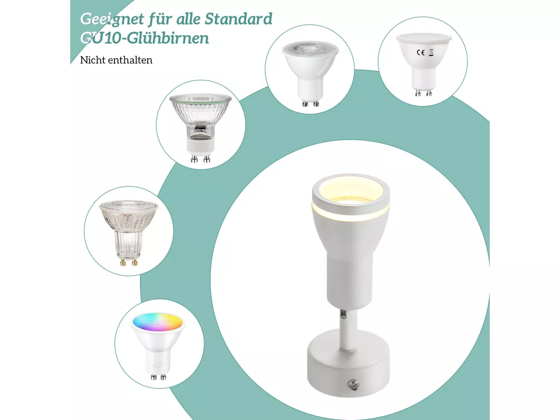 NETTLIFE Spot de plafond LED 1 ampoule blanc salon plafonnier orientable GU10 spot lampe moderne