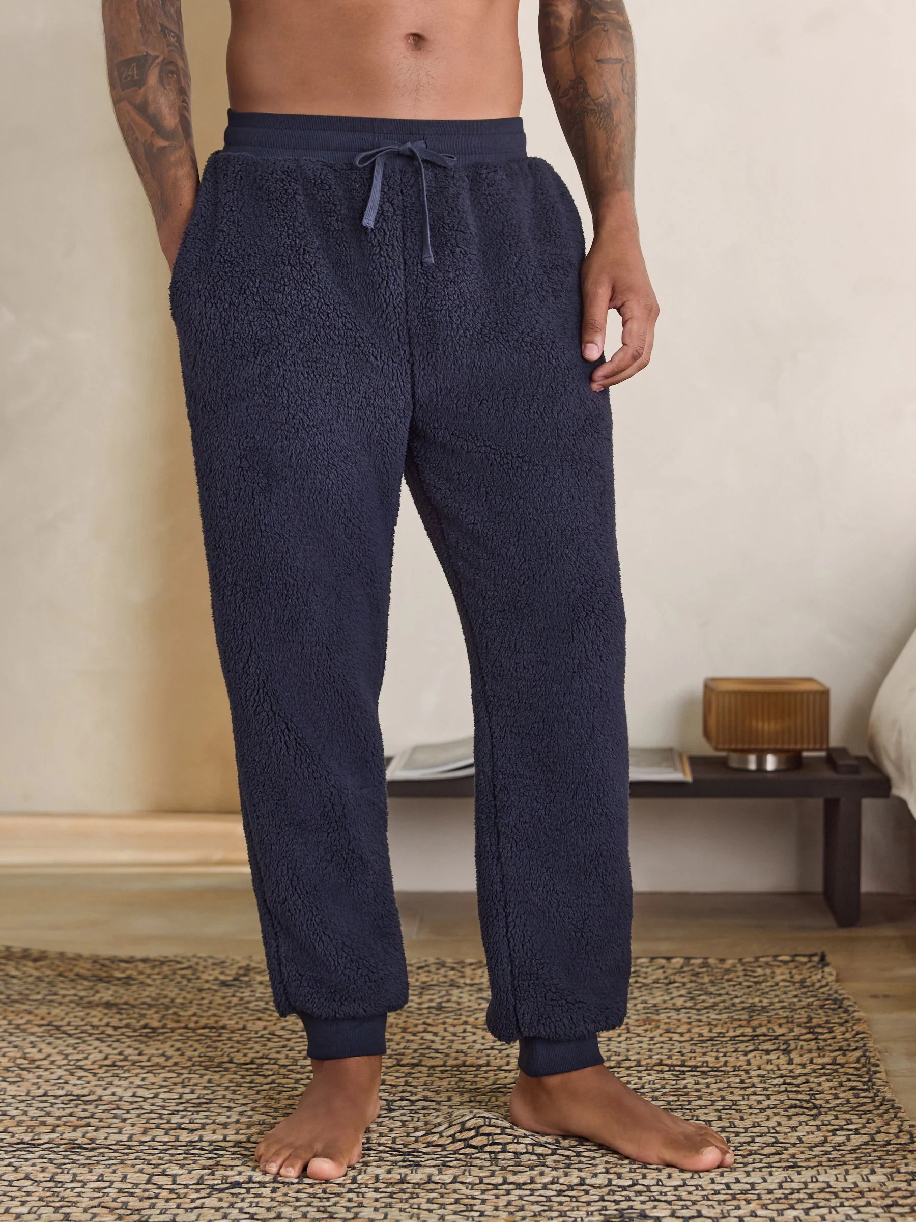 Donkerblauw - Borg Fleece Cuffed Joggers