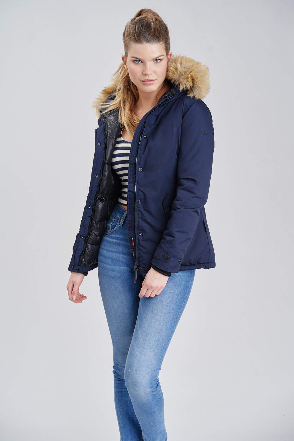NAVAHOO Damen Warmer Winterjacke Parka mit Kunstfell-Kapuze Laura