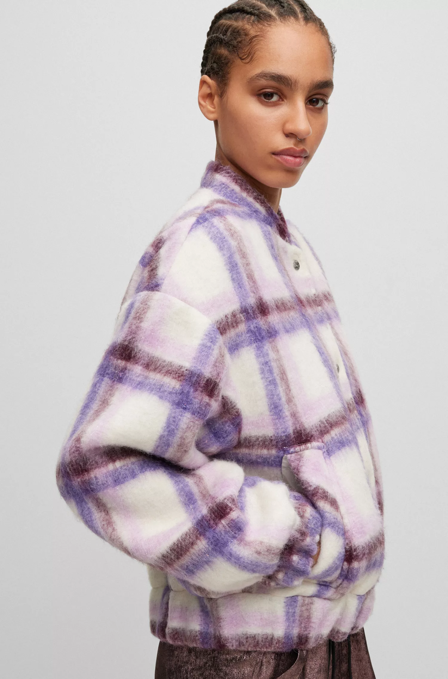 Jaqueta BOSS laranja de modelagem oversized em tecido xadrez.