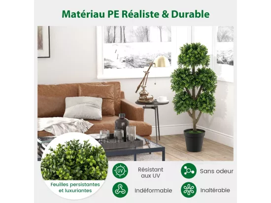 Arbre Topiaire en Buis Artificiel à 5 Boules 115 cm, Fausse Plante de Buis avec Pot Lesté Rempli de Ciment, pour Décoration de Maison Bureau Jardin et Entrée (115 cm)