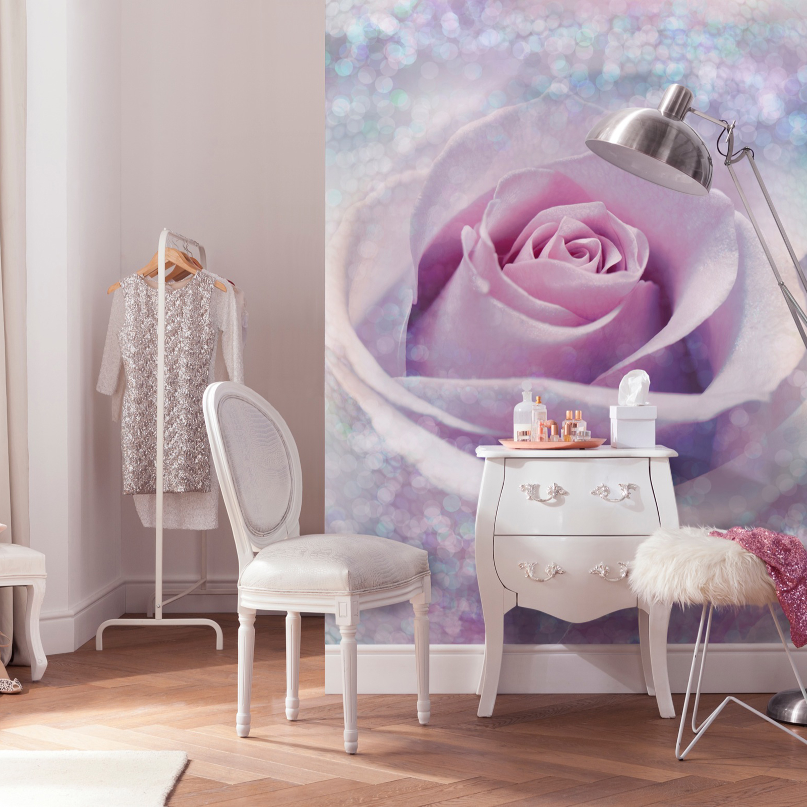 Vlies-Fototapete DELICATE ROSE - weiß-blau-rosa - 200x260 cm