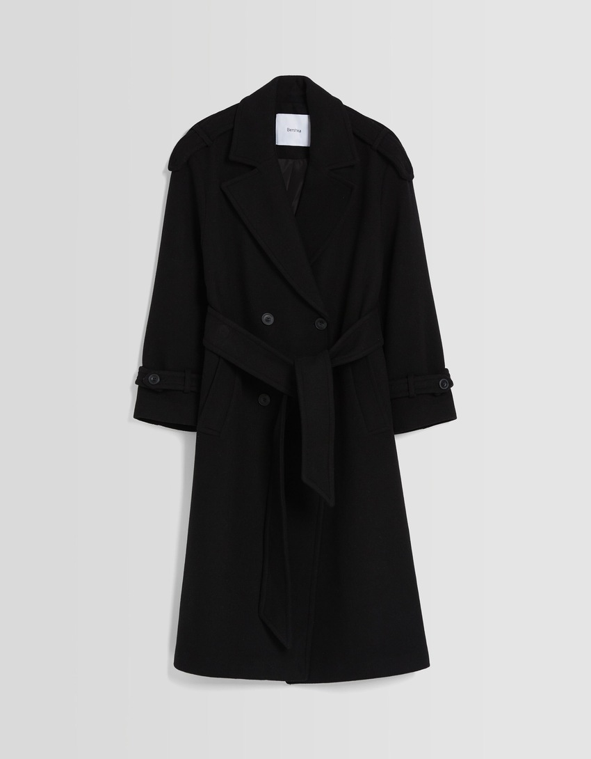 Trench coat em mistura de lã