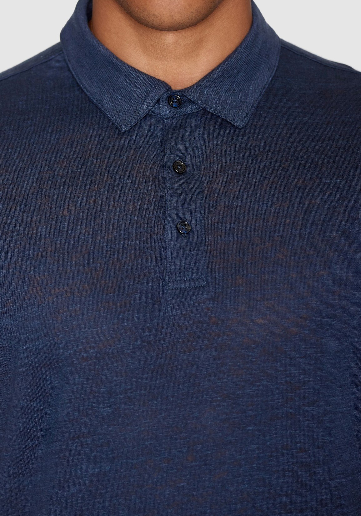 Knowledge Cotton Apparel Leinen Poloshirt Total Eclipse