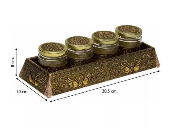 Plateau en métal repoussé doré 30,5x10x8h