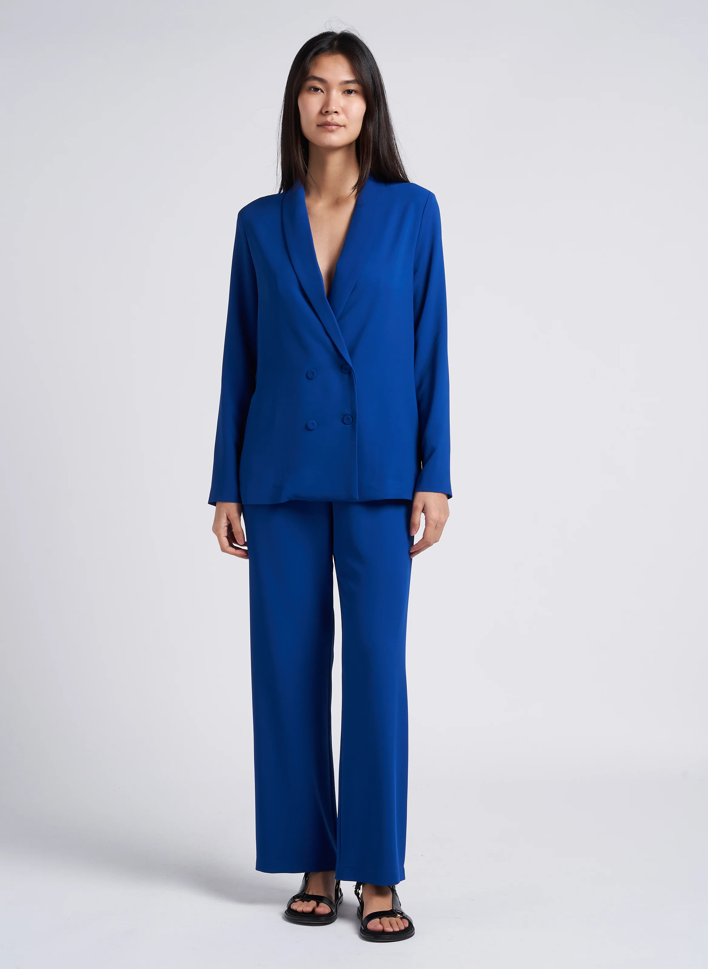 Blazer ample col tailleur à fermeture croisée | Bleu