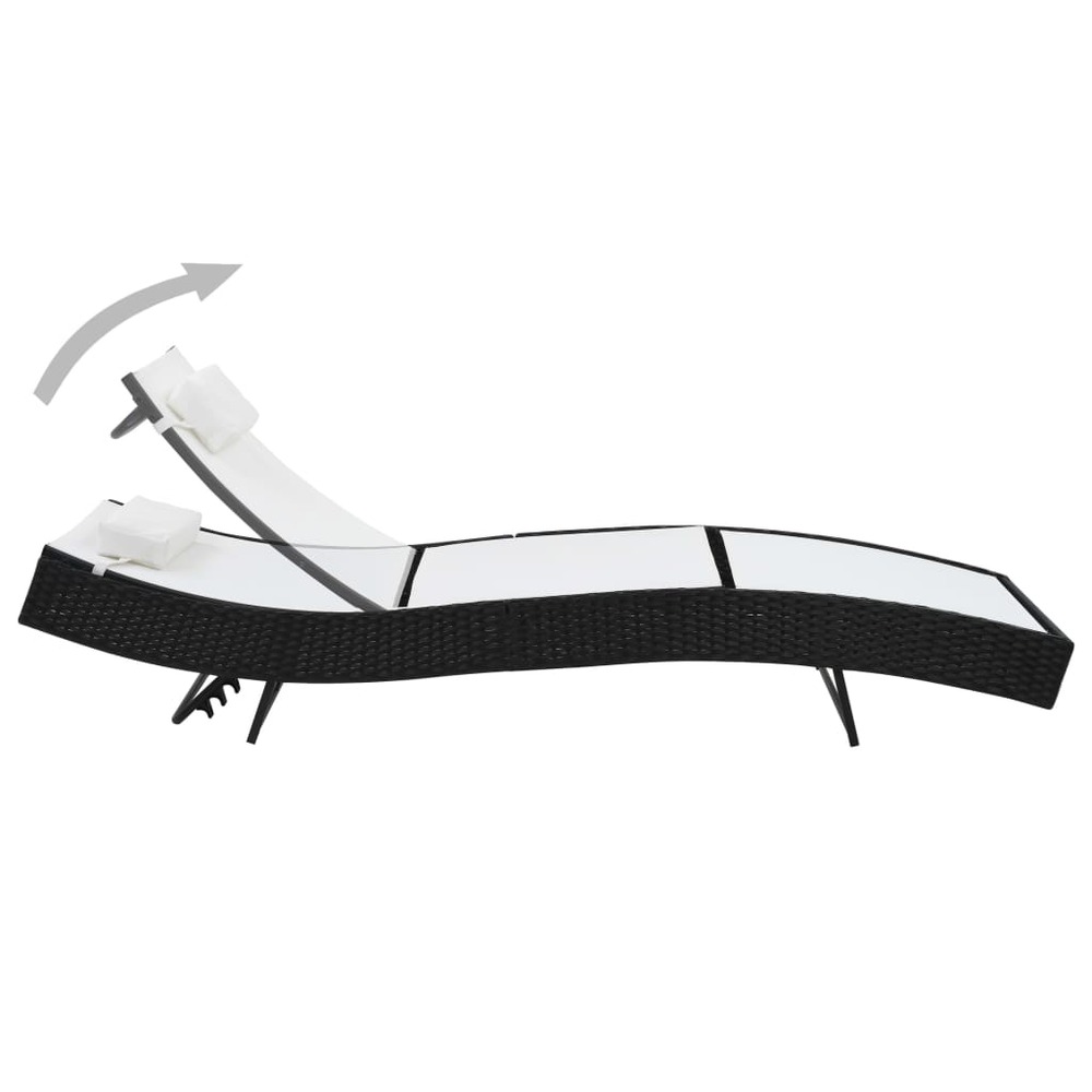 Transat chaise longue bain de soleil lit de jardin terrasse meuble d'extérieur avec oreiller résine tressée noir