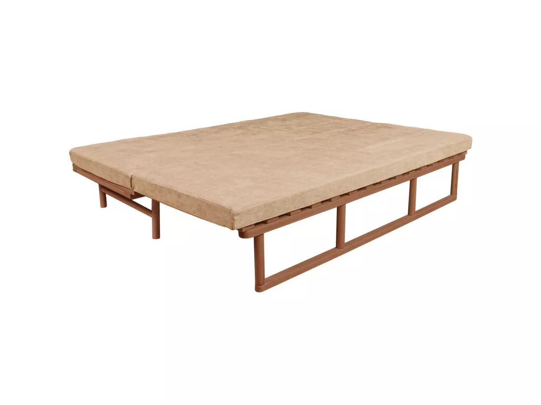 Canapé Lit Convertible Design en Tissu Beige et Bois Beige
