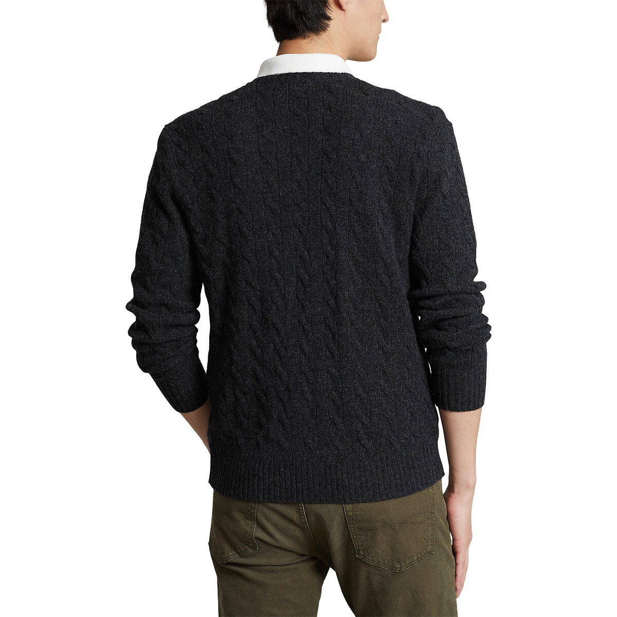 POLO RALPH LAUREN<br>Suéter de gola redonda em lã e cashmere, com padrão de tranças
