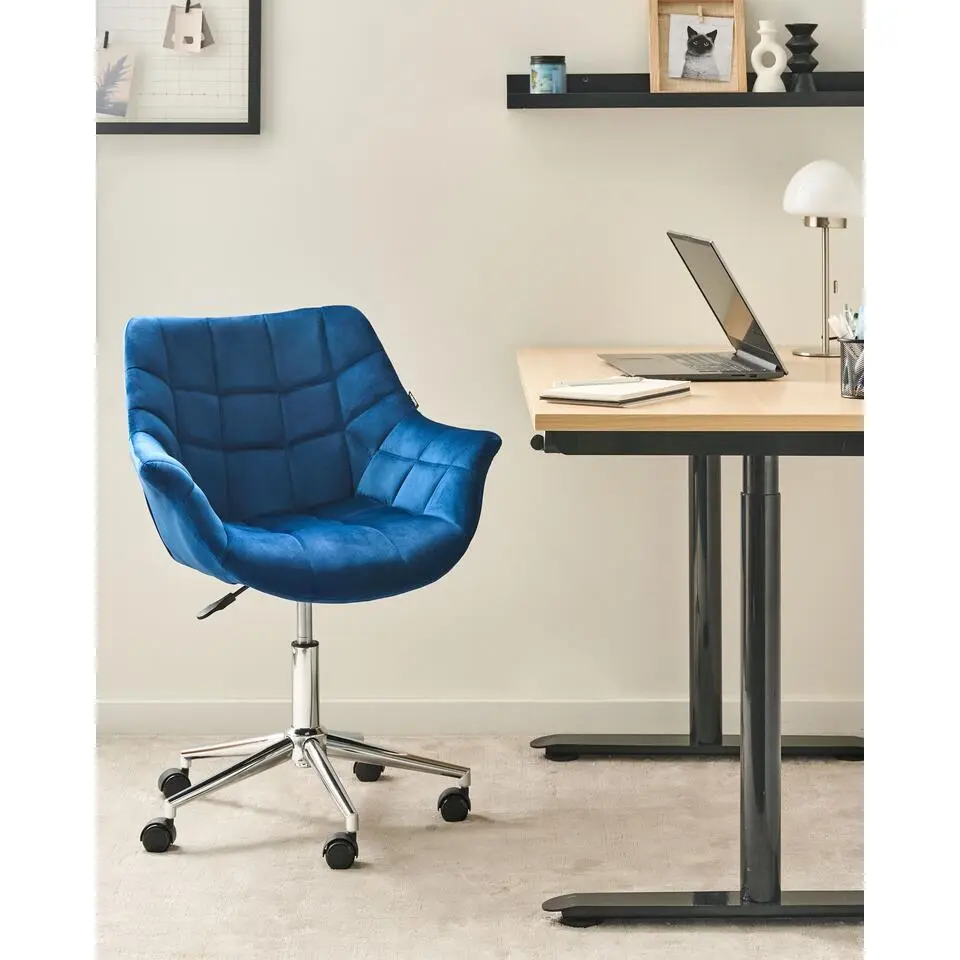 LABELLE - Bureaustoel - Donkerblauw - Fluweel