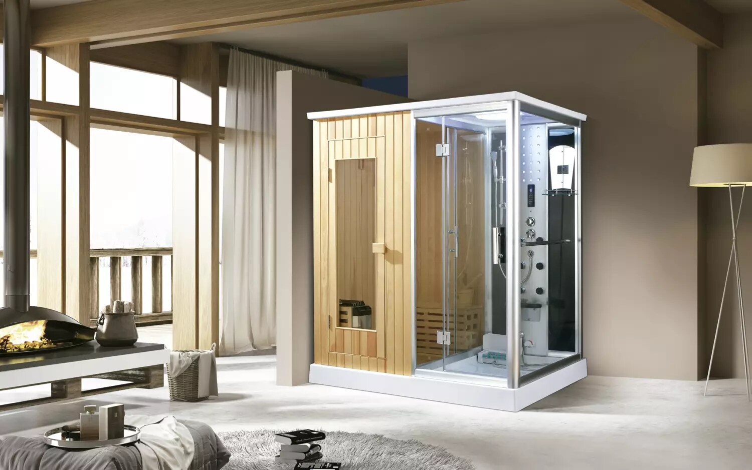 PureHaven finnische Sauna und Dampfdusche 170x120 cm mit Aluminiumrahmen komplettem Zubehör