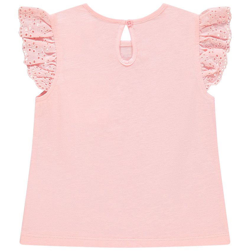 T-shirt à manches courtes volantées et poche imprimée - Rose