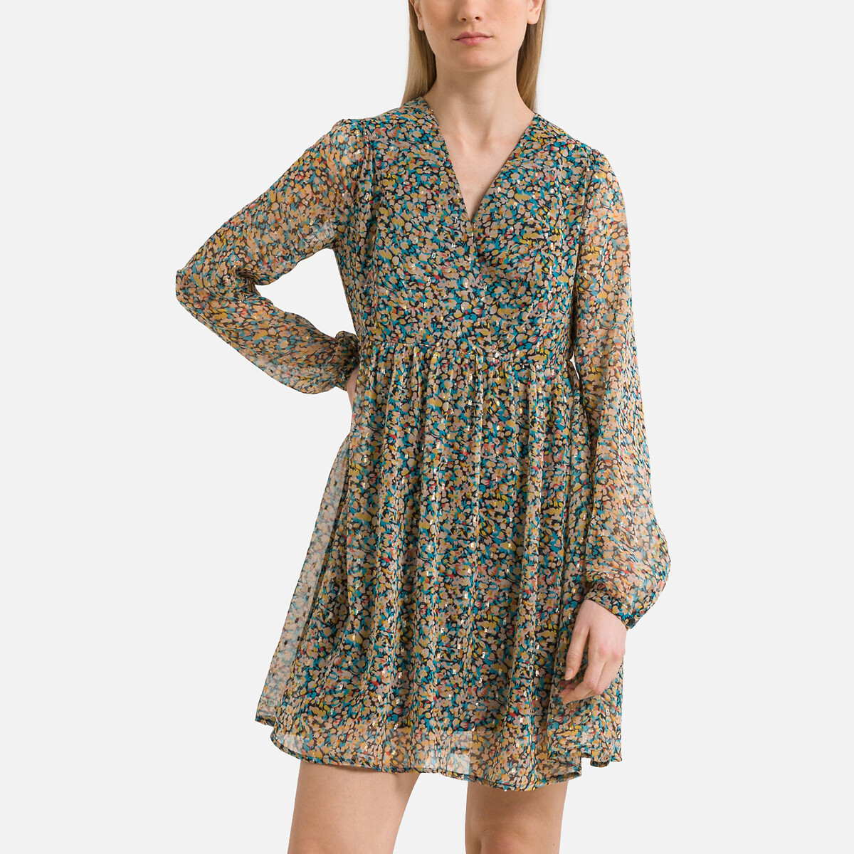SOMENTE<br>Vestido estampado com decote em V