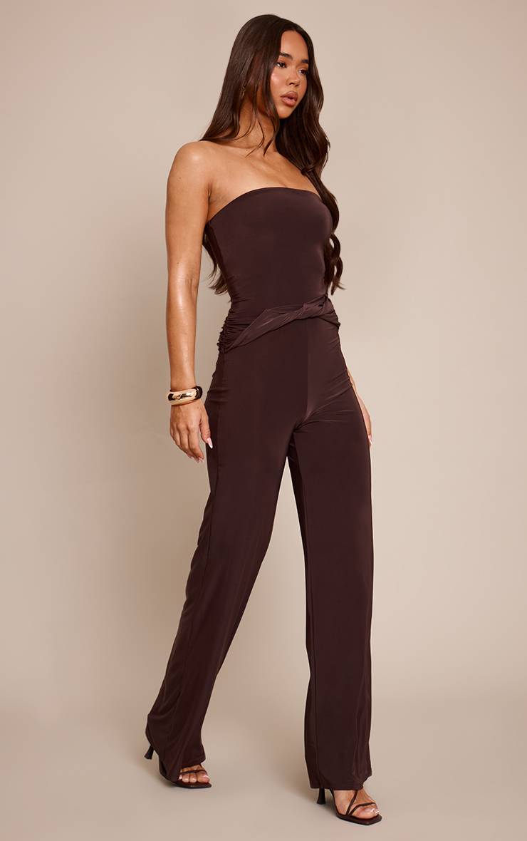 Chocolat Combinaison Pantalon Droit À Bandeau Slinky Avec Torsade Drapée