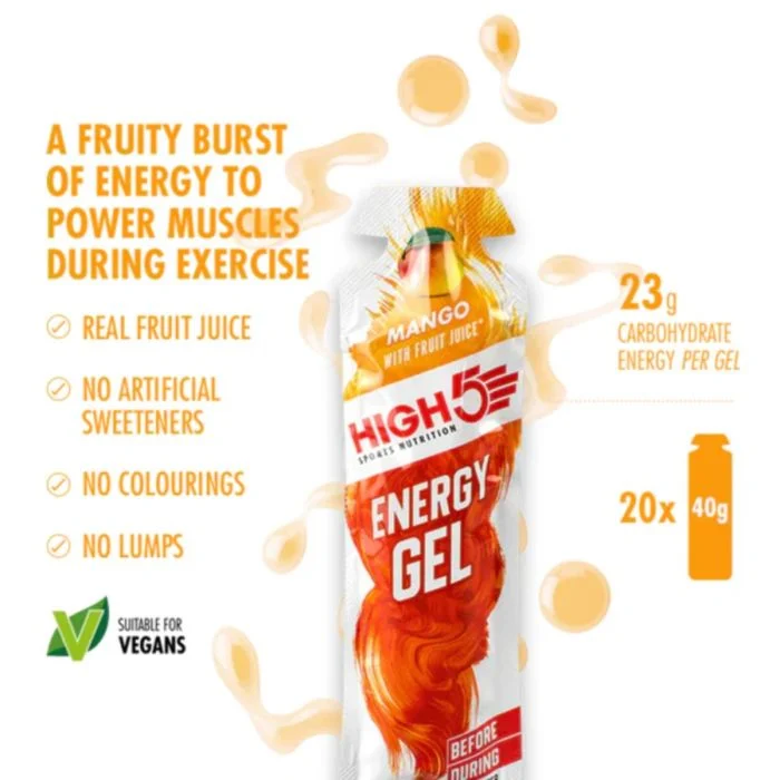 High5 Unisex Energi-gels Energy Gel Mango - Box 20x40g Hvid