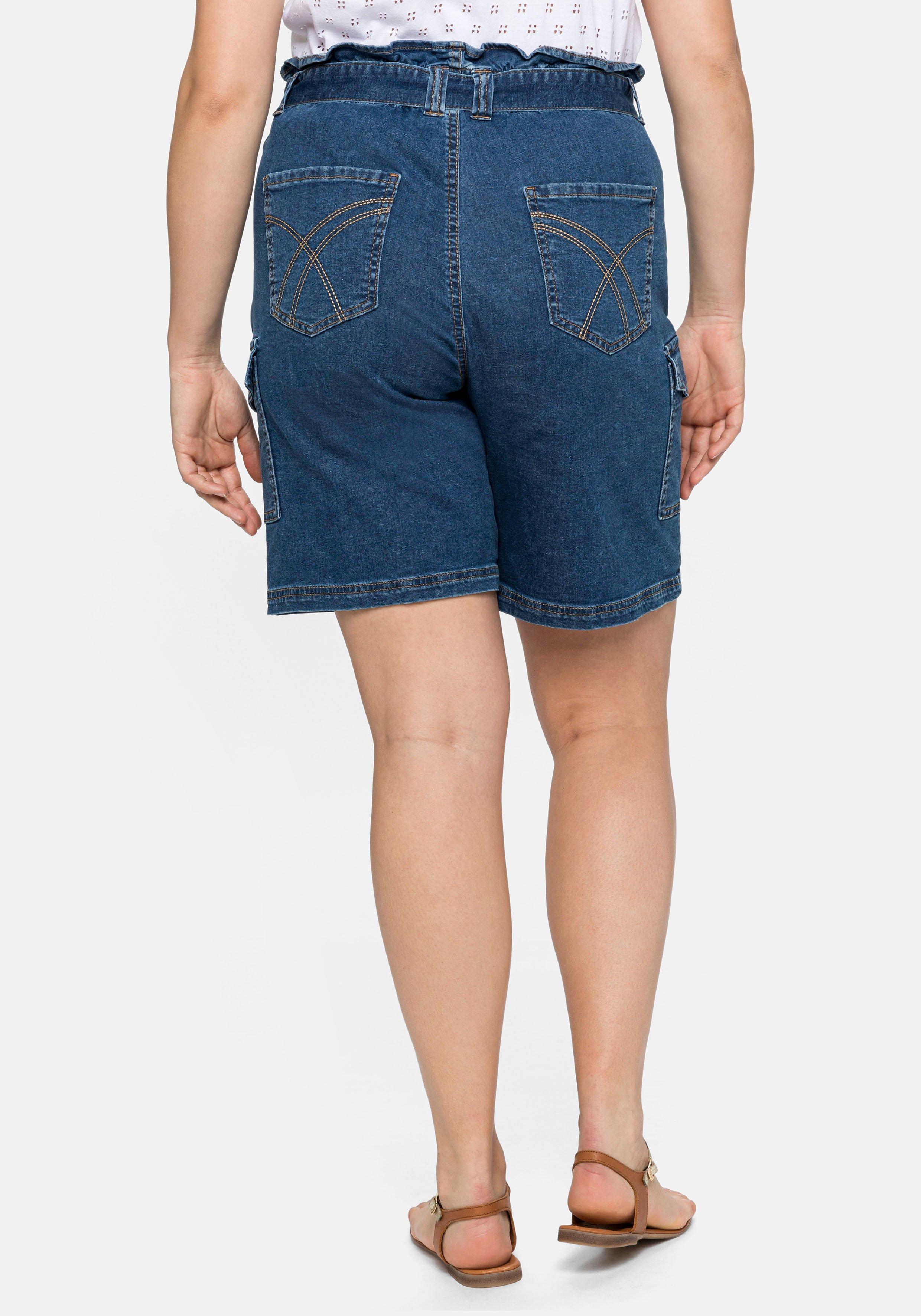 Jeans-Shorts mit Paperbagbund und Cargotaschen