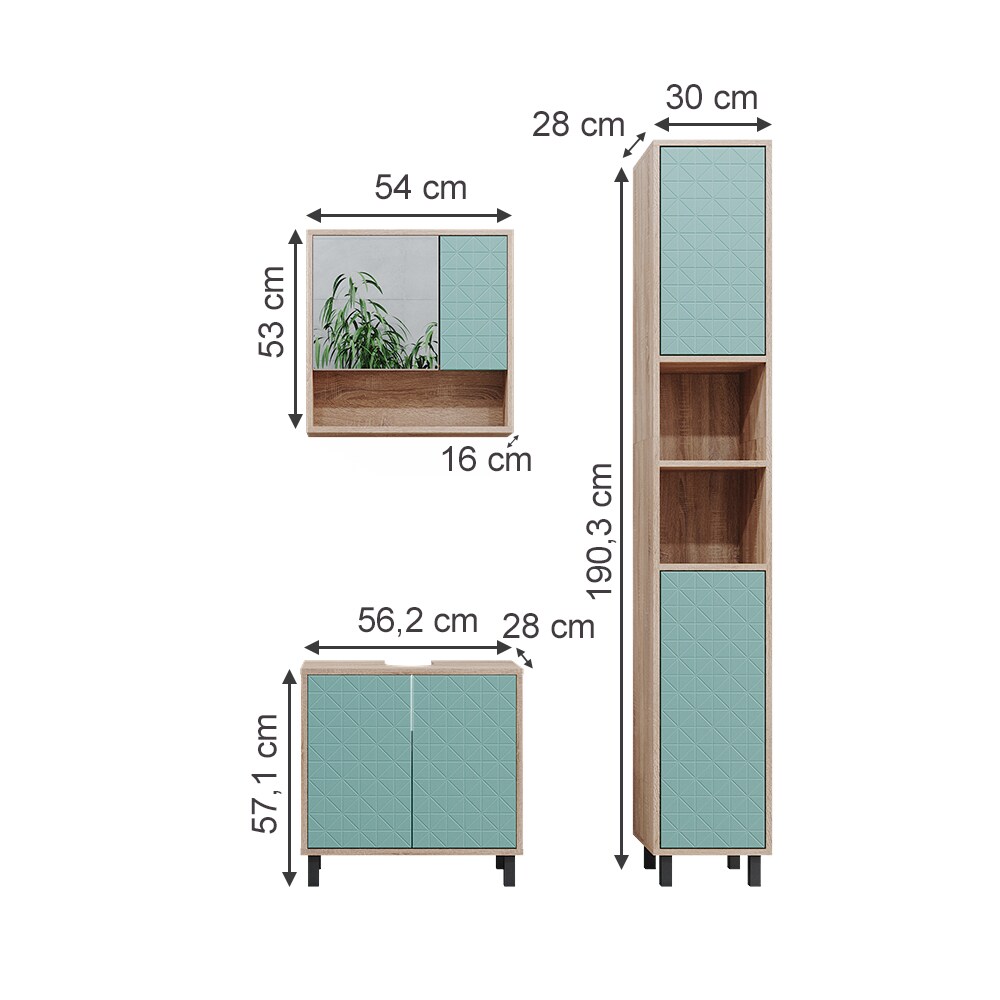 Vicco Badmöbel-Set Agasta sonoma, Badezimmerschränke 3D Optik