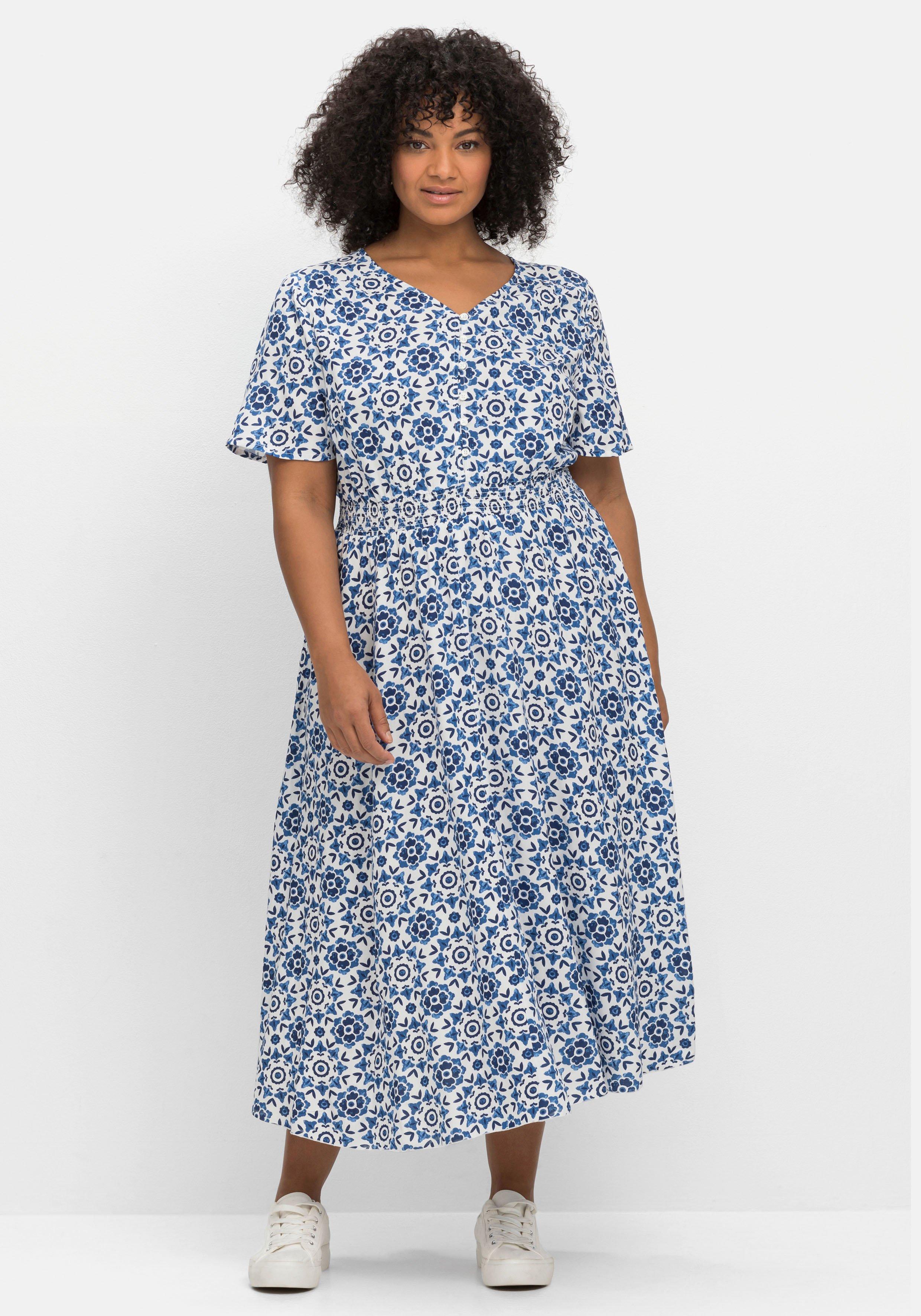 Kleid mit Alloverdruck und Smok-Taillenbund