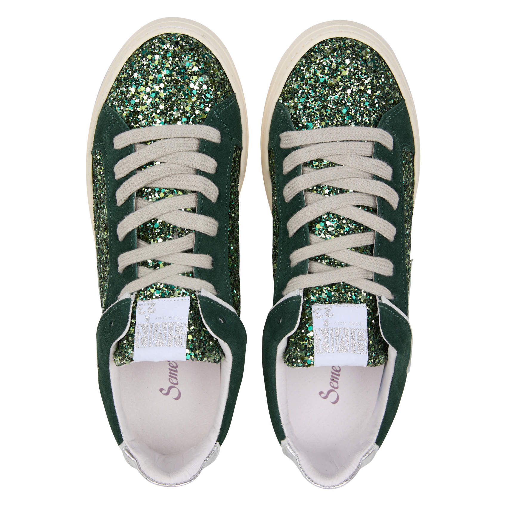 DUCK - Baskets basses en cuir velours à paillettes | Vert
