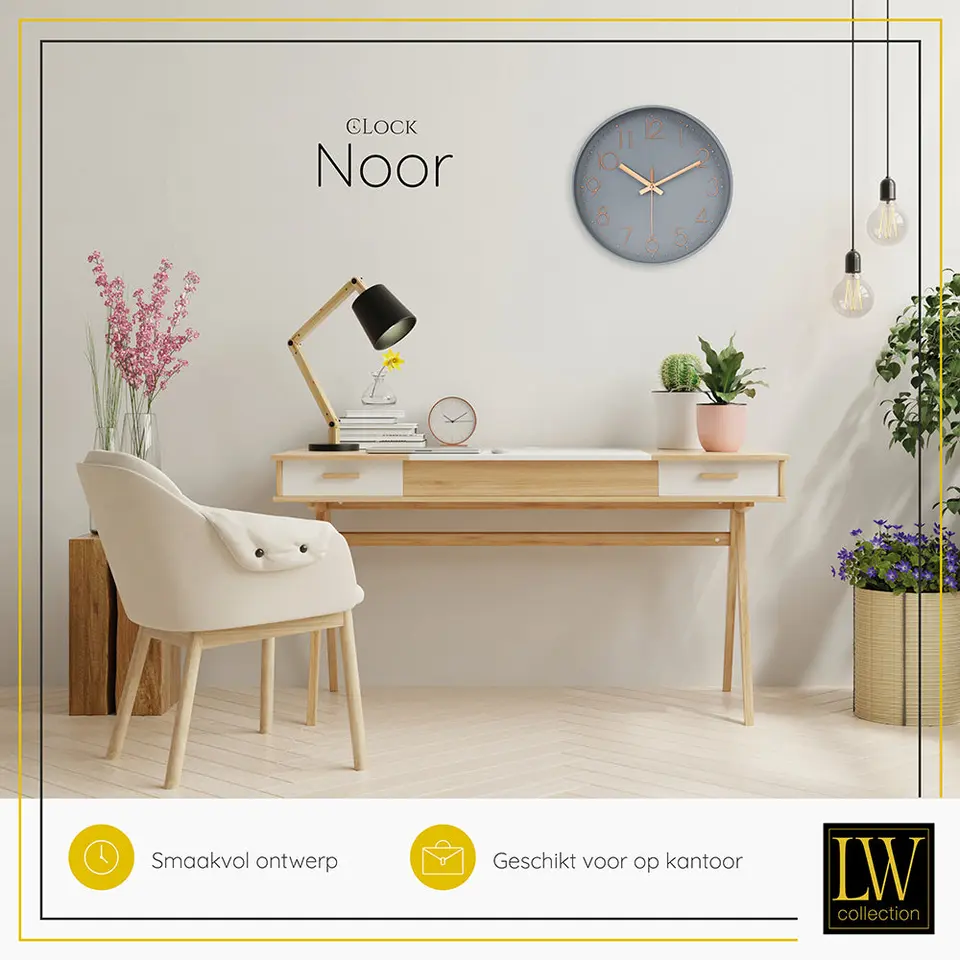 LW Collection Keukenklok Noor Grijs 30cm