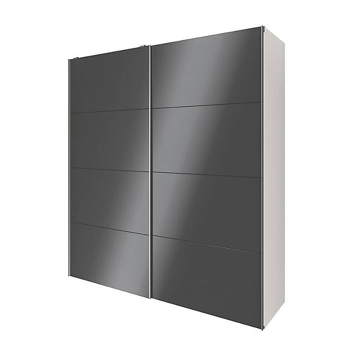 Armoire penderie portes coulissantes blanche et anthracite brillant GoodHome Atomia H. 225 x L. 200 x P. 63,5 cm