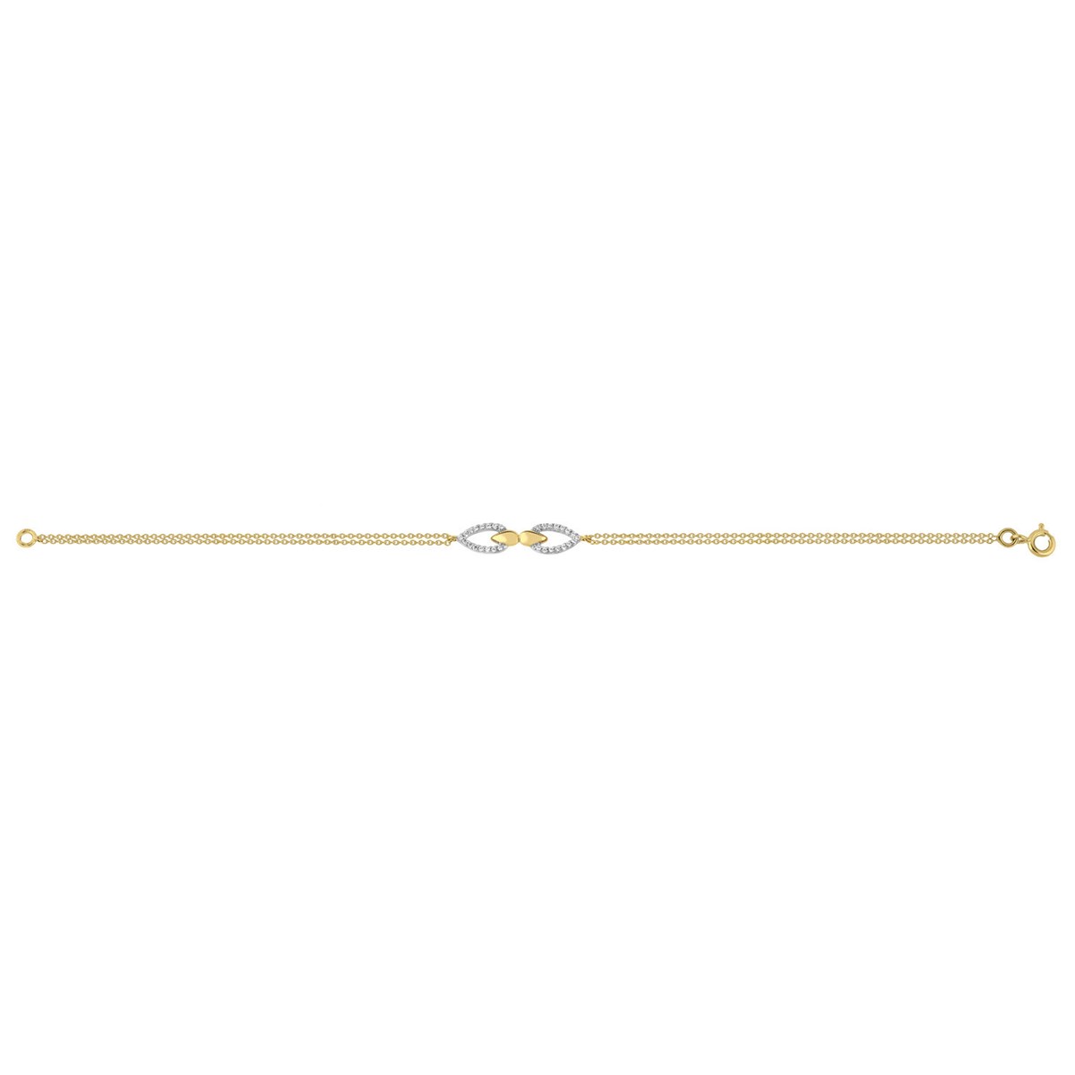 Bracelet double rang or jaune pierres blanches