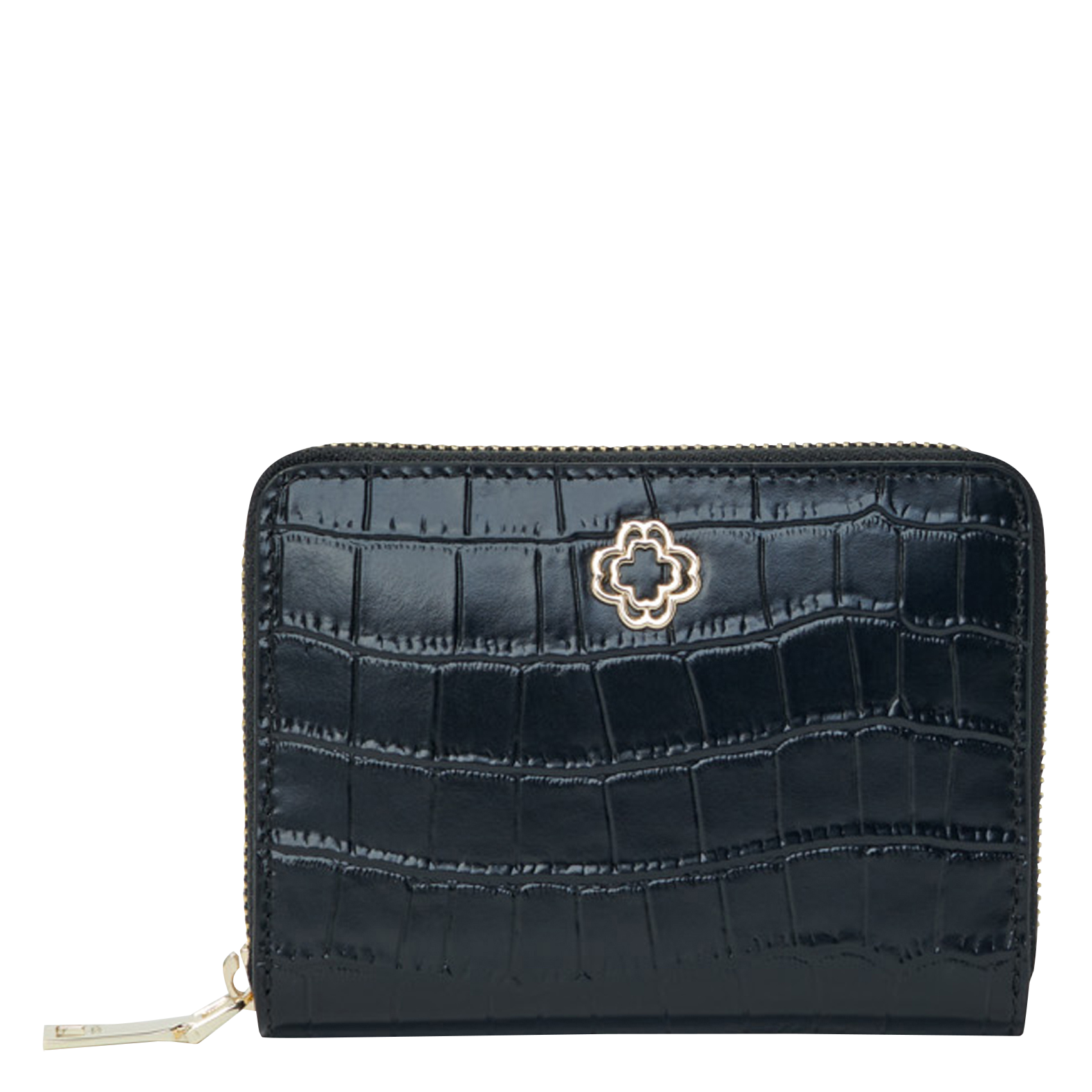 CLOVER - Portefeuille en cuir embossé croco | Noir