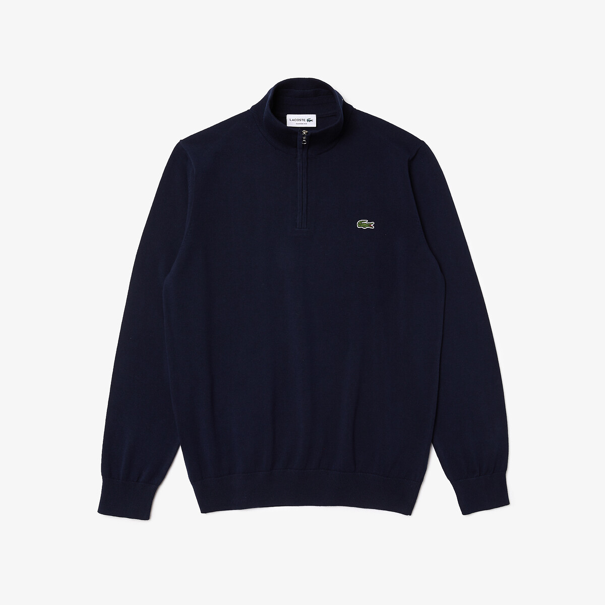 Suéter LACOSTE com gola alta e zíper, em algodão.